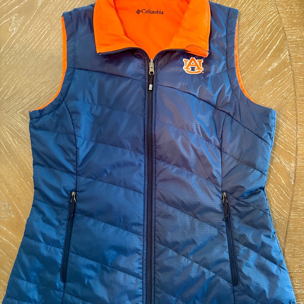Columbia Reversible Navy and Orange Women’s Puffer Vest with AU Logo Auburn